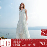 三彩2025夏季新款莱赛尔连衣裙圆领系带背心裙宽松长裙M 冰川蓝花卉 M 160/84A