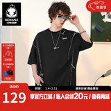 GENANX闪电潮牌夏季热卖短t太空棉圆领t恤男假两件简约风印花情侣装短袖 黑色 2XL 【宽松版】请参考尺码或客服