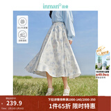 茵曼（INMAN）法式碎花高级感2025夏女新款休闲中长吊带连衣裙子 白底蓝花半身裙-18412674 S