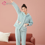 都市丽人内衣女睡衣套装秋冬珊瑚绒米粒绒连帽开衫厚保暖绒类家居服2H2108