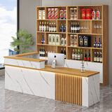 潮祐创品饭店吧台收银台落地酒柜货柜组合商用柜台餐饮店转角收款前台接待 【鱼肚白+柚木色】右拐 收银台+酒柜 包安装 120x60x100cm