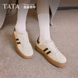 他她（TATA）新款复古增高厚底板鞋女平底德训阿甘鞋 新品推荐-米/啡（单） 36