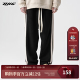 BJHG【2.0】 不计后果春秋环保麂皮绒串标拼接休闲裤子男潮流直筒长裤 黑色 L (120-140斤）