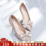 ZHR高跟鞋女优雅法式细跟女鞋水晶婚鞋女气质单凉鞋女 Y716 香槟 38