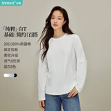 茵曼【100%棉】纯色长袖白T恤女2026秋女装打底衫 白色-K18618820 L