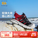 Skechers斯凯奇儿童包头凉鞋男童鞋夏季轻质防滑男大童大头沙滩鞋406511L 黑色/红色/BKRD 36