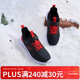 361°儿童运动鞋男童跑鞋秋冬密网轻便魔术贴女童皮革加绒保暖运动鞋 【皮革加绒】碳黑/能量红色 38