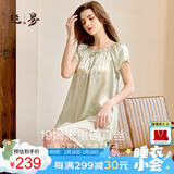 丝界真丝睡裙女桑蚕丝宽松短袖公主睡衣裙纯色绣花家居服节日礼物