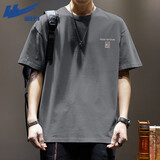 回力（Warrior）男士短袖t恤重磅纯棉日系宽松半袖夏季美式休闲潮流百搭上衣男款 中灰（山雾前图） XL