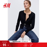 H&M女装毛针织衫春季慵懒风休闲打底衫短款开衫薄款外套0579541 黑色001 S 160/88