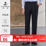 浪登西裤男宽松免烫抗皱四季商务职业正装中年男士直筒双褶西装裤 常规(黑色-双褶宽松款)-YA512 34