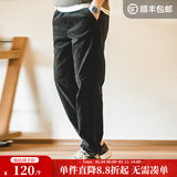 马登工装美式复古灯芯绒束脚长裤松紧腰条绒滑板锥型直筒休闲裤子男秋 黑色 S