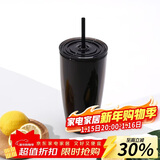 乐扣乐扣（LOCK&LOCK）双层吸管塑料杯学生上班族夏日大容量畅饮便携水杯750ML黑色 