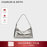 CHARLES&KEITH柔软拉链式褶皱单肩包腋下包包女包女士生日新年礼物CK2-40782472 Pewter锡灰色 S