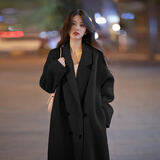 GARNUO毛呢外套女燕麦色小个子秋冬新款高级感赫本风中长款加厚呢子大衣 黑色 【常规内里】 S 【80-100斤】