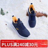 361°儿童运动鞋男童跑鞋秋冬密网轻便魔术贴女童皮革加绒保暖运动鞋 【皮革加绒】光普蓝色/芒果金黄色 35