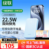 绿联【3C认证可上飞机】充电宝20000毫安大容量22.5W快充移动电源小巧便携适用苹果17Pro华为小米LL42 天空蓝｜2W毫安｜22.5W快充｜智能数显送2件礼