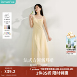 茵曼（INMAN）章若楠同款欧若风法式吊带连衣裙2026夏季新品女装淡鹅黄色裙子 浅黄色 (方领) S