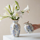 京东鲜花新中式青花陶瓷花瓶复古高级感摆件客厅玄关装饰水培插花鲜花玫瑰