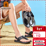 老人头（LAORENTOU）人字拖鞋男时尚简约鞋拖两用凉拖鞋户外沙滩凉鞋 LT11107 黑 38