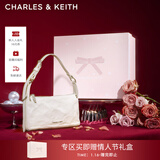CHARLES&KEITH褶皱油蜡皮斜挎小方包手提包腋下包女士生日新年礼物CK2-80160183 Cream奶白色 S