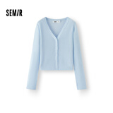 森马（Semir）针织开衫女夏短款修身纯色花边V领正肩衣服叠穿上衣101325106002