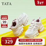 他她春秋厚底透气老爹鞋女鞋网面增高运动鞋新款WOG16BM4白/灰紫 34