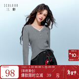 三彩2025冬季新款【抗起球】修身针织衫蕾丝V领打底衫长袖内搭M 花灰色 M 160/84A