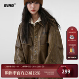 BJHG张耀同款不计后果复古纽扣PU皮衣外套女秋美拉德穿搭美式情侣夹克 咖啡棕 S （120斤以下）