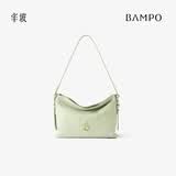 半坡饰族（bampo）新款包包小绵绵头层牛皮手抓纹小包时尚高级感女包单肩斜挎包 青禾绿（拉链版，包底不可收纳肩带）