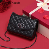 CALWAN KEODH包包女款轻奢真皮链条斜挎包单肩小方包生日礼物高级感送女友老婆 黑色-礼盒装