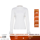 两三事梵高文艺 青衫 蕾丝拼接半高领打底衫女春季复古修身内搭针织衫 白色 均码 F