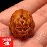 橄榄核手串单颗配饰大师手工雕刻九龙貔貅核雕文玩手雕橄榄胡板芙 橄榄核雕刻貔貅(单颗) 18x23左右