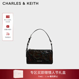 CHARLES&KEITH褶皱油蜡皮斜挎小方包手提包腋下包女士生日新年礼物CK2-80160183 Prism Noir黑色（新色） S