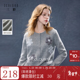 三彩2025秋季新款手工花朵开衫针织衫圆领毛衫休闲上衣简约M 花灰色 S 155/80A