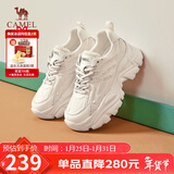 骆驼（CAMEL）老爹鞋女潮酷网布皮面拼接双系带厚底休闲鞋 L24S283079 米白 38
