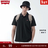 Levi's李维斯情侣同款美式复古潮流休闲商务宽松翻领短袖polo衫 黑色0005 S