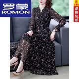 罗蒙（ROMON）连衣裙女真丝裙子新款26年春夏装碎花大尺码减龄桑蚕丝连衣裙子女 黑色长/袖 2XL 【建议120--135斤】
