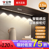 公牛（BULL）感应灯带无线光感+人体感应超薄橱柜灯衣柜入户磁吸led条形小夜灯 银色80cm-5波纹-三色调光-小山丘