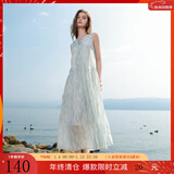 三彩2025夏季新款莱赛尔连衣裙圆领系带背心裙宽松长裙M 冰川蓝花卉 S 155/80A