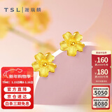 谢瑞麟（TSL）新年礼物黄金耳钉磨砂朱槿花朵足金耳饰YM352 约0.75g生日礼物