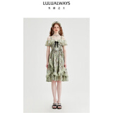 LULUALWAYS华服系列-窈窕淑女25夏季新款法式复古公主露肩连衣裙 绿色 L