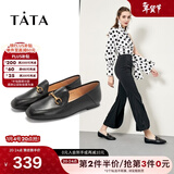 他她（TATA）方头乐福鞋女休闲平底一脚蹬小皮鞋女单鞋春秋款FLC22AM4 黑色 38