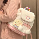 沐霓甜美少女时尚毛绒双肩包2026新款学生通勤书包可爱百搭毛毛背包女 甜美毛绒双肩包【白色30*4*32】