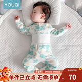 优奇婴儿衣服宝宝纯棉护肚内衣套装春秋新生儿睡衣秋衣秋裤分体两件套 厚款【夹棉保暖】印花绿 100