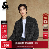 杰克·琼斯（JACK&JONES）男装秋季宽松翻领格纹花呢潮流百搭小香风外套男长袖衬衫夹克男士 E40黑色 M 175偏大,建议拍小一码