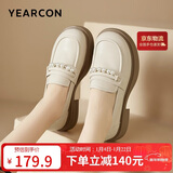 意尔康小皮鞋女英伦风厚底增高舒适乐福鞋25春款 49861W 米白3 38