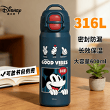 迪士尼（Disney）儿童保温杯316L不锈钢吸管直饮杯双饮水杯上学专用大容量600ml