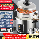 荣事达（Royalstar）电饭煲0涂层电饭锅家用5-8人老式煮饭锅一键柴火饭保温304不锈钢内胆送防焦盘蒸笼6L大容量RZ-Y60G