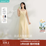 茵曼（INMAN）章若楠同款欧若风法式吊带连衣裙2026夏季新品女装淡鹅黄色裙子 浅黄色 (方领) S